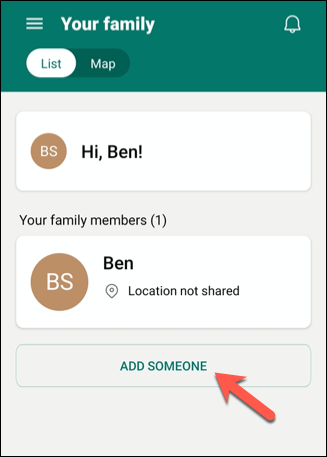 Кнопка Добавить участника в меню Ваша семья