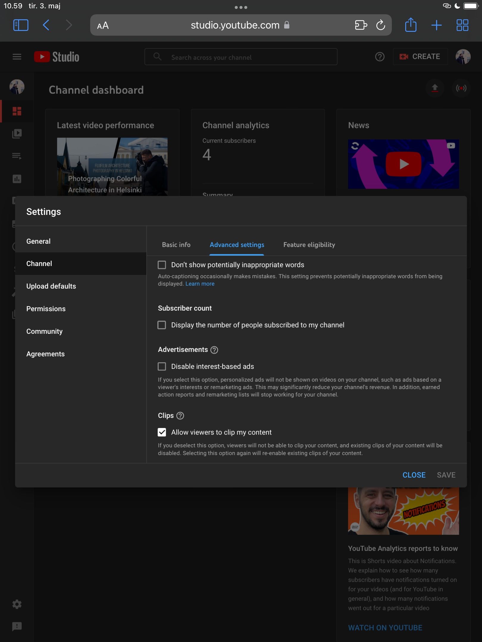 Процесс скрытия количества подписчиков на iPad — скриншот