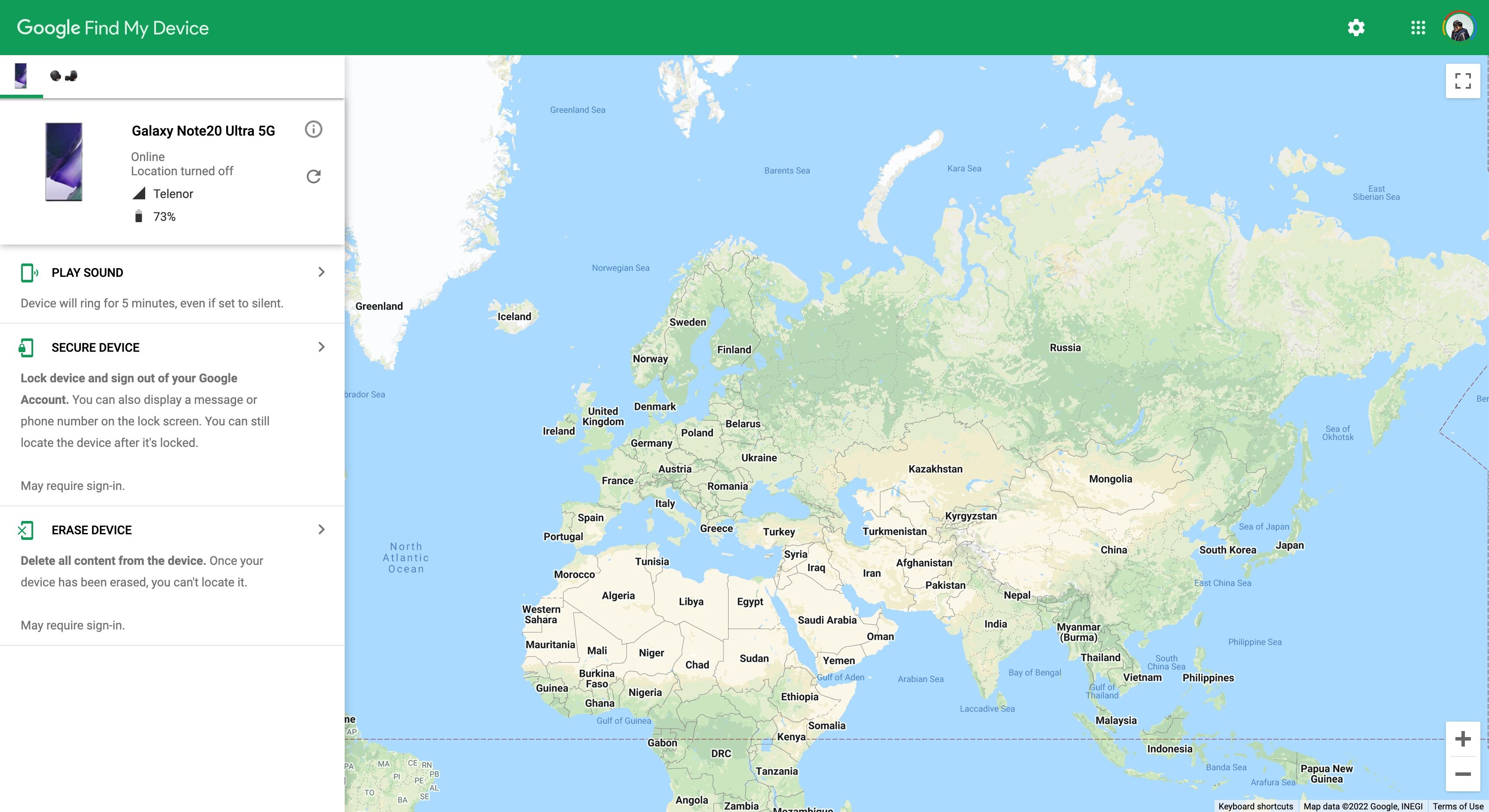 Скриншот: Найти моё устройство Google, настройки администратора