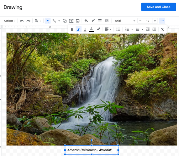 Добавление подписи в текстовом поле рисунка