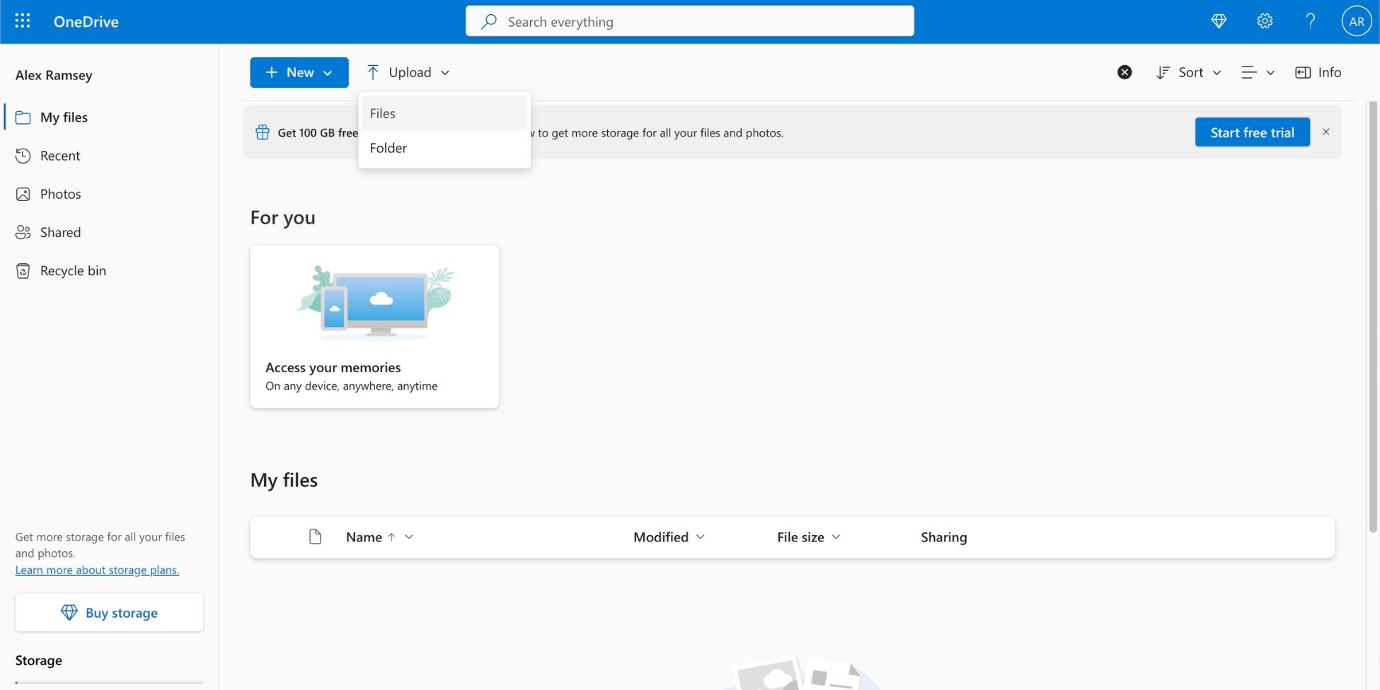 Кнопка загрузки файла в OneDrive
