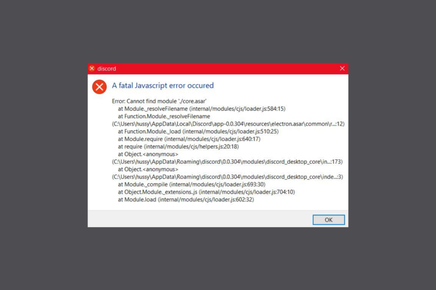 Исправление ошибки Discord Fatal Javascript