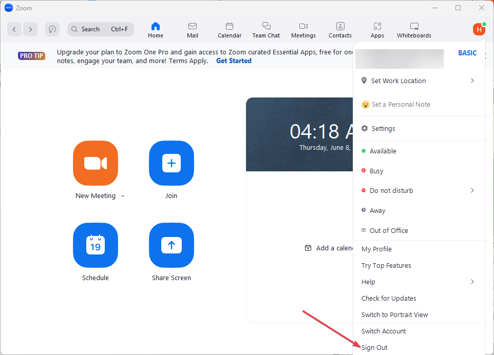 Кнопка выхода в Zoom