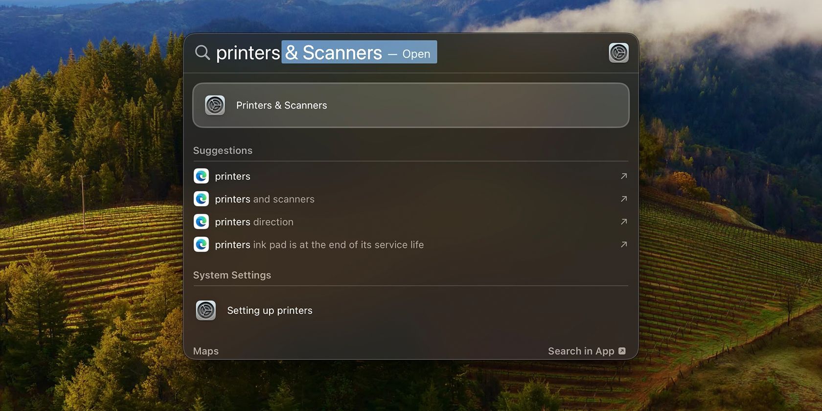 open printers & scanners using spotlight search