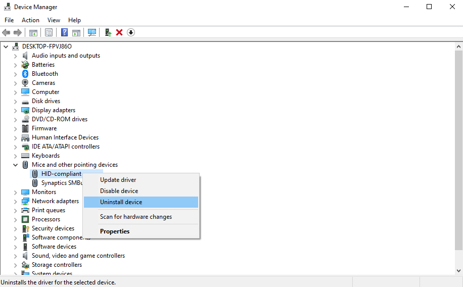 Удаление драйвера Logitech через Диспетчер устройств