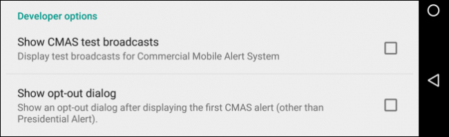 Раздел с опциями для разработчиков в Android