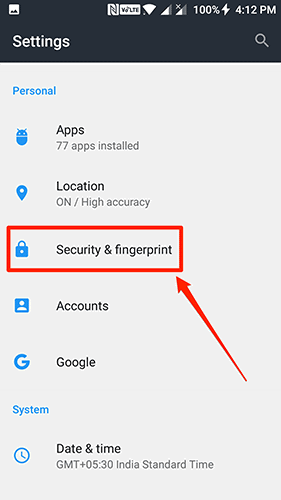 Menu Sicurezza: impostazioni per sorgenti sconosciute