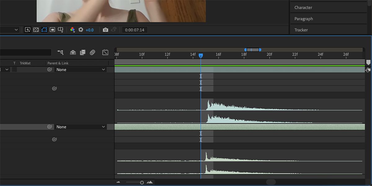 After Effects zoomed in timeline showing audio waves.