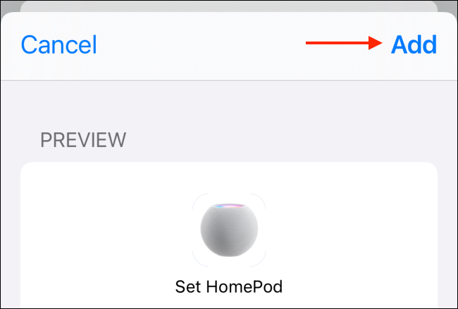 Нажмите Добавить для размещения ярлыка на главном экране