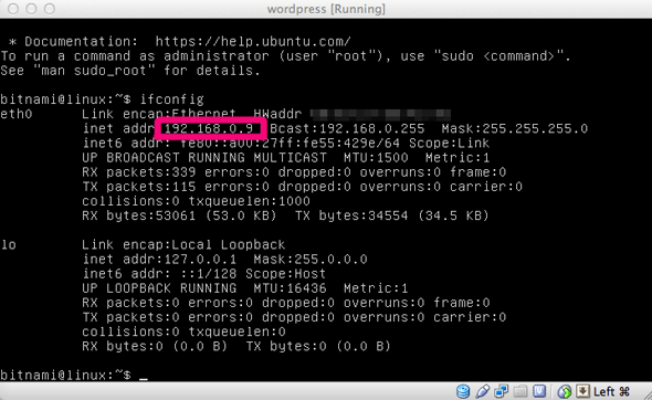 Экран входа в систему Bitnami (логин)