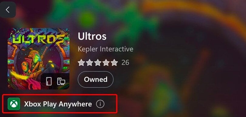 Значок Play Anywhere на странице игры в Microsoft Store