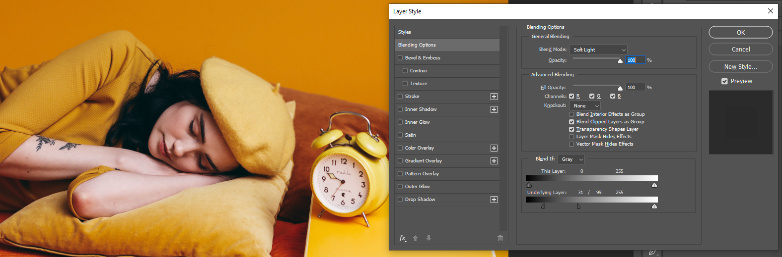 Настройки Underlying Layer: 31 и 99 для Highlights