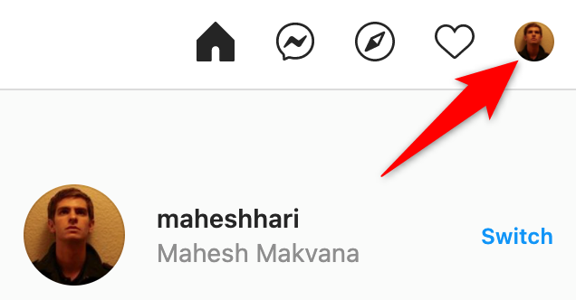 Нажмите значок профиля на сайте Instagram.