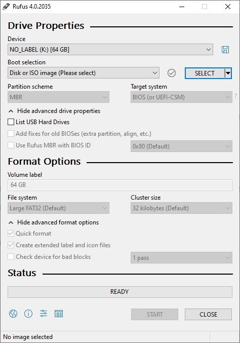 Интерфейс Rufus с настройками для Windows 11