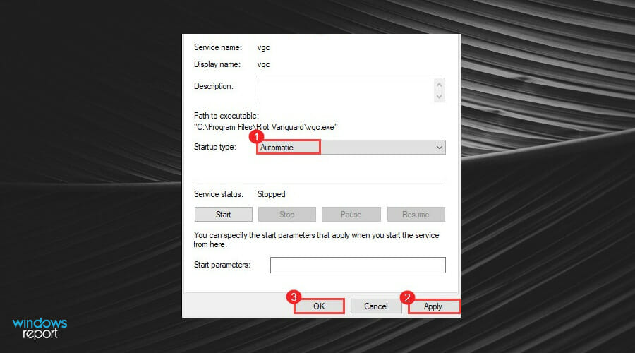 Установка типа запуска службы в «Автоматически»