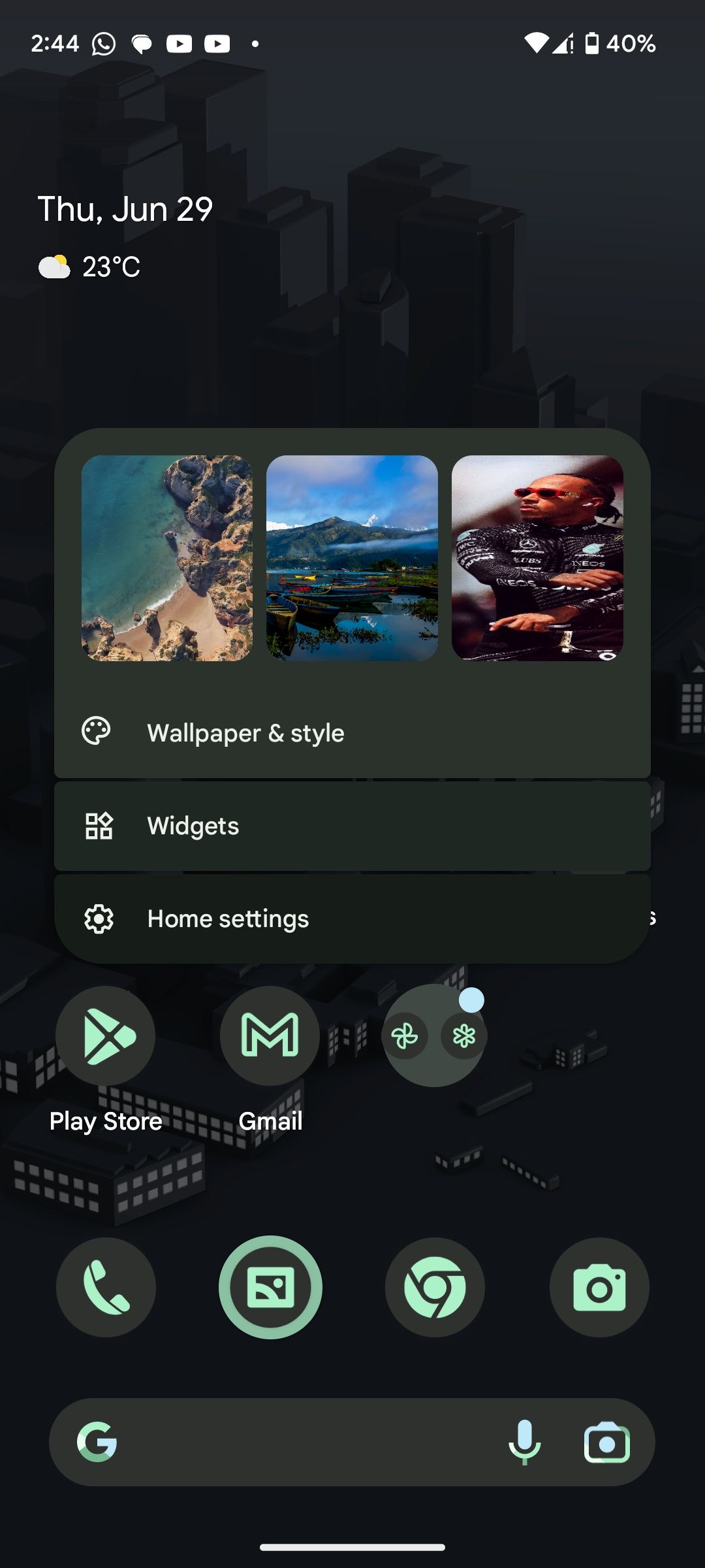 Android customization menu