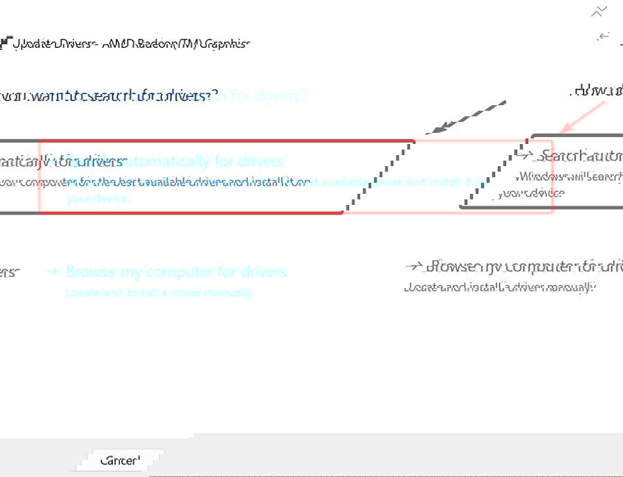 Выбор автоматического поиска драйверов в мастере обновления