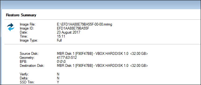 Сводка операции восстановления и подтверждение перезаписи разделов