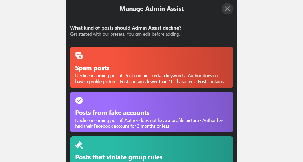 Decline incoming posts in Facebook Groups