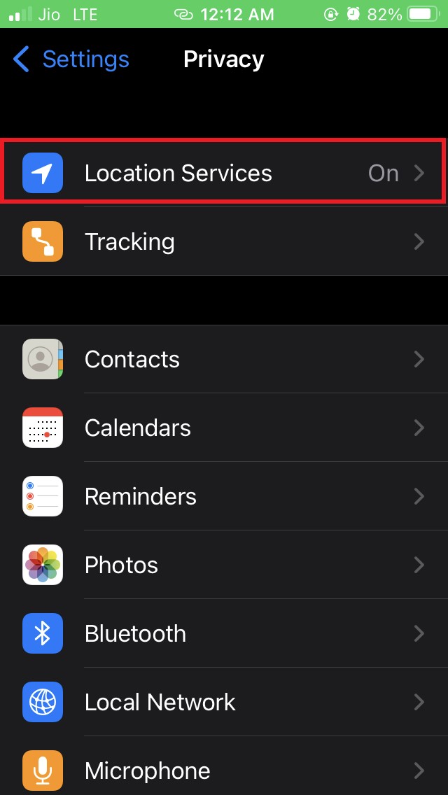 tap on Location Services