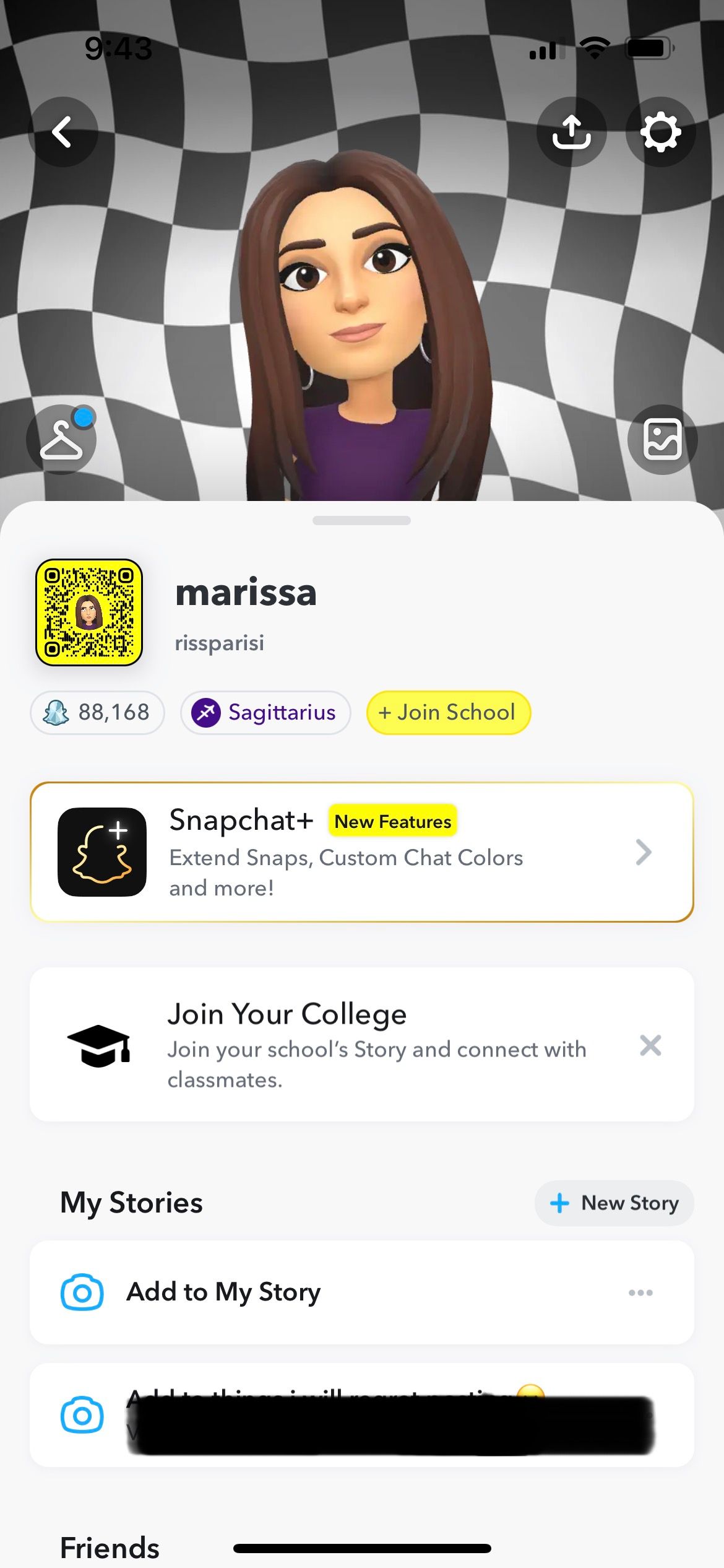 Snapchat profile menu