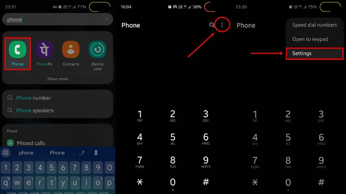 открыть настройки samsung dialer