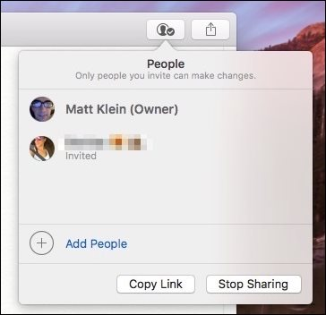 Открытие списка участников и настроек доступа