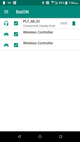 BatON: список сопряжённых Bluetooth‑устройств с индикаторами заряда