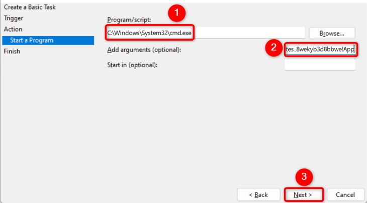 Укажите программу и нажмите Далее