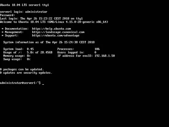 Первый вход в систему Ubuntu 18.04 LTS