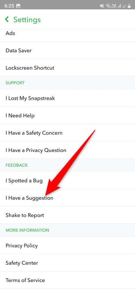 Форма отправки отзыва в Snapchat