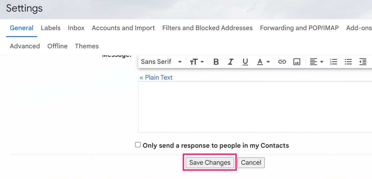 Кнопка сохранения настроек в Gmail