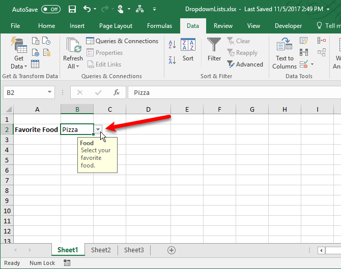 create dropdown list in excel