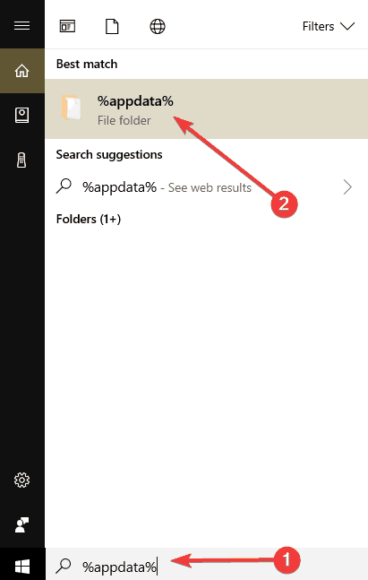 Папка AppData, окно поиска %appdata%
