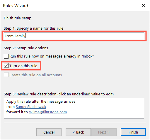 Name and enable the rule