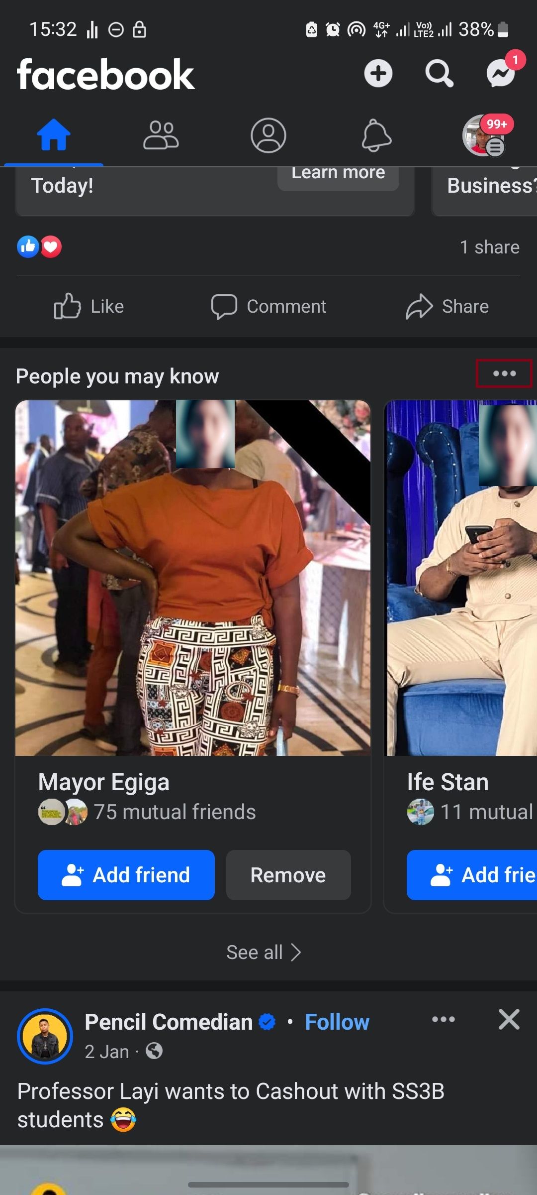 скриншот Android: лента новостей Facebook