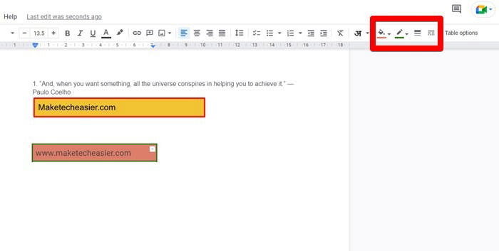 Настройка таблицы как текстового поля