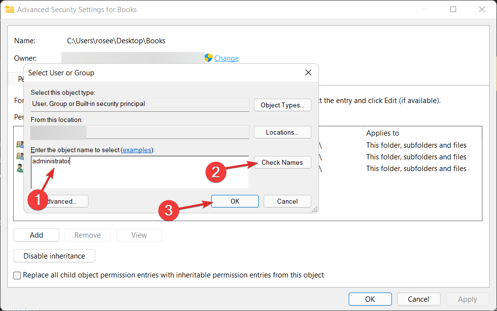 Выбор пользователя Администратор в поле ввода