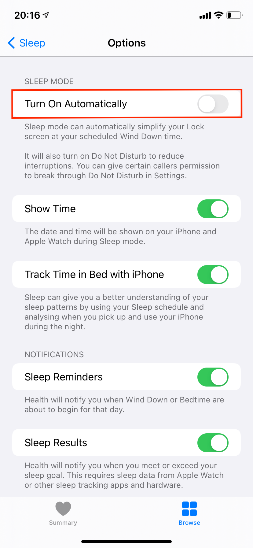режим сна отключён
