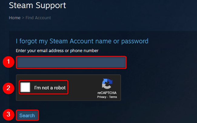 Введите адрес электронной почты или номер телефона и нажмите «Поиск».