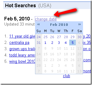 выбор даты для просмотра трендов