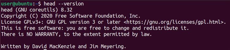 вывод версии команды head в терминале