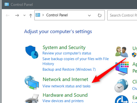 Открыть «Просмотр состояния сети и задач» в Панели управления