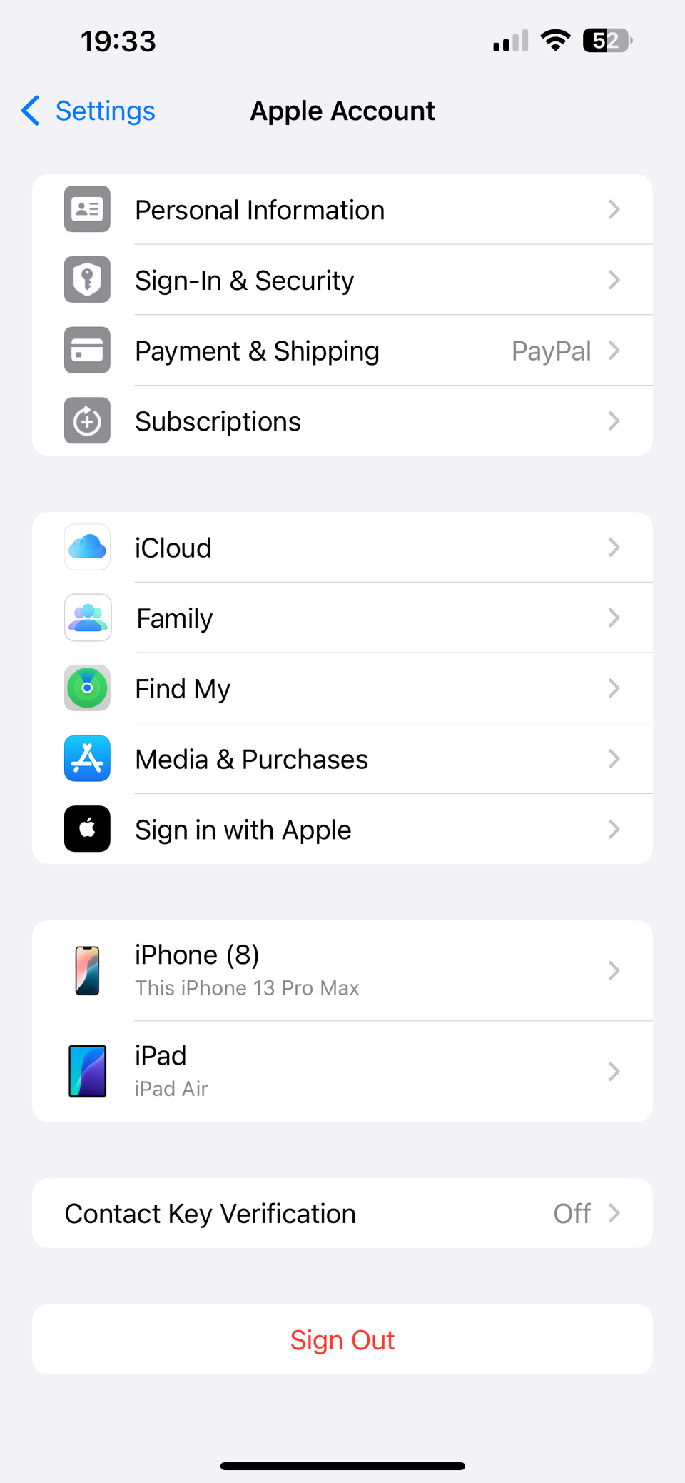 Учётная запись Apple в настройках iPhone