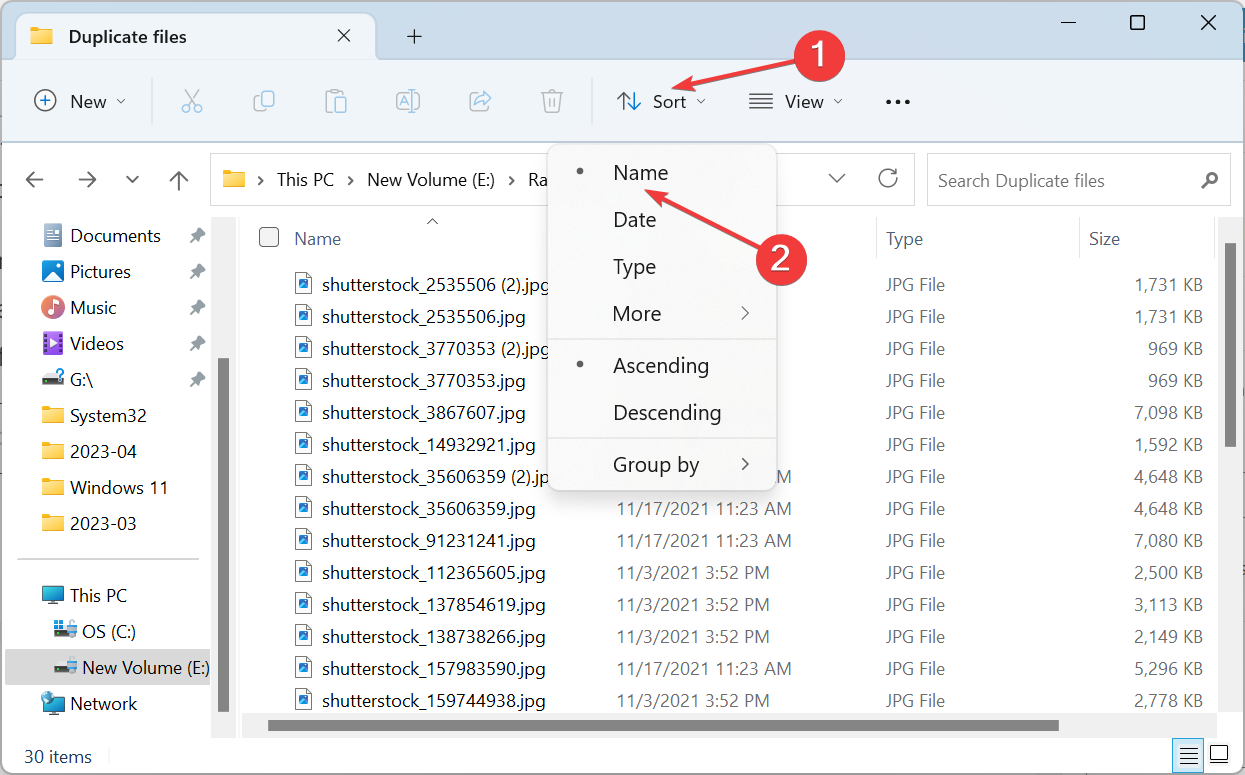 Сортировка по имени в Проводнике