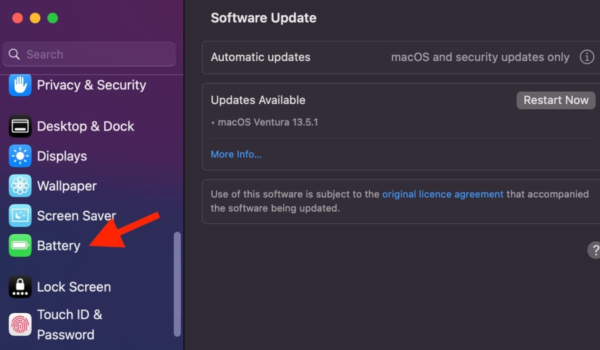 Откройте настройки аккумулятора