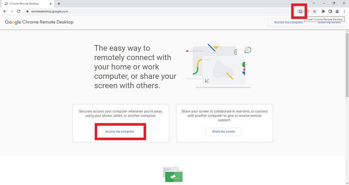 Установка удалённого доступа через кнопку установки в браузере.