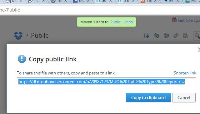 Копирование публичной ссылки на CSV в Dropbox