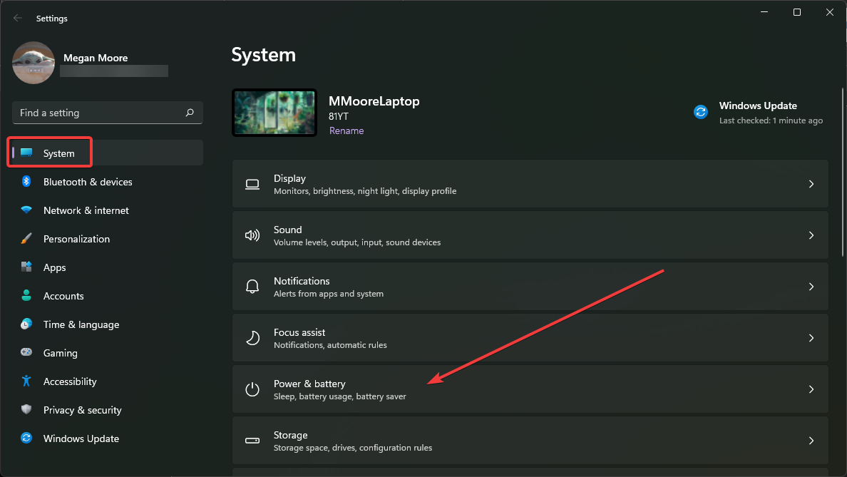 Under system, open power and battery.