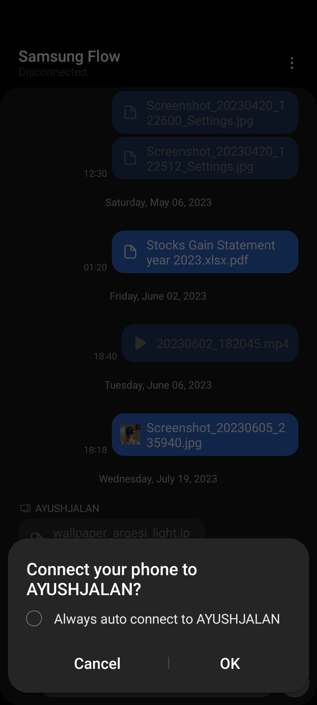 Всплывающее окно автоподключения Samsung Flow
